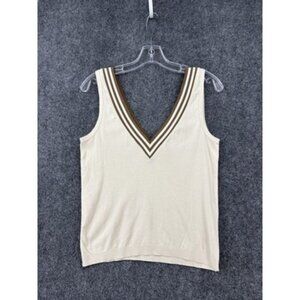 Yargici Knitwear Sweater Vest Ivory Striped Womens Small Tennis Core Preppy